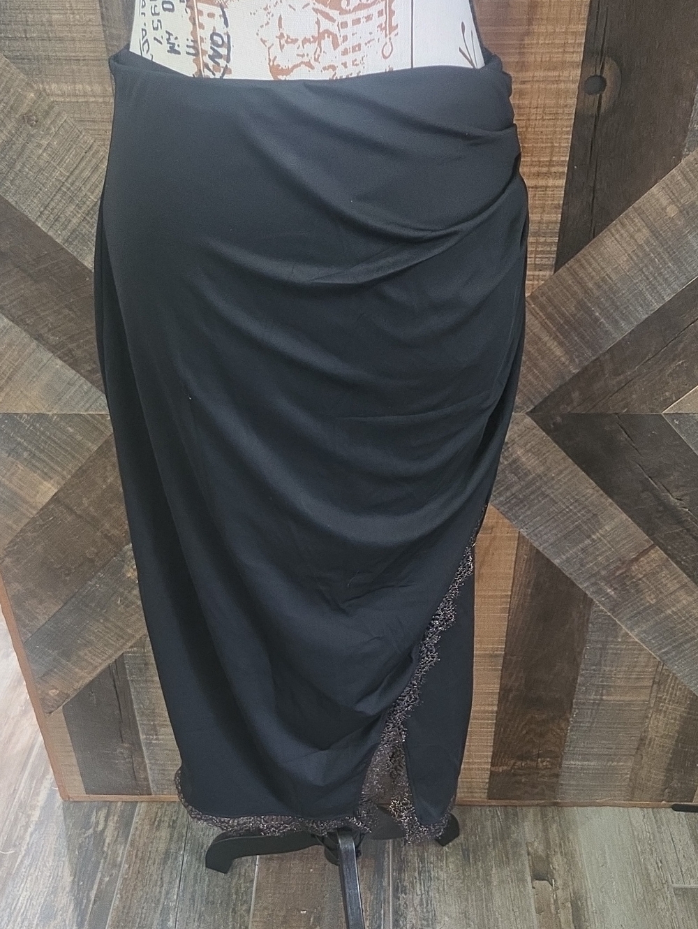 Women's Black Maxi Skirt with Decorative Trim